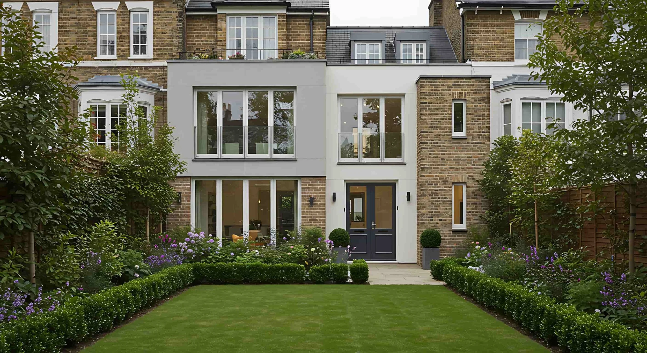 Modern London Garden with brick house