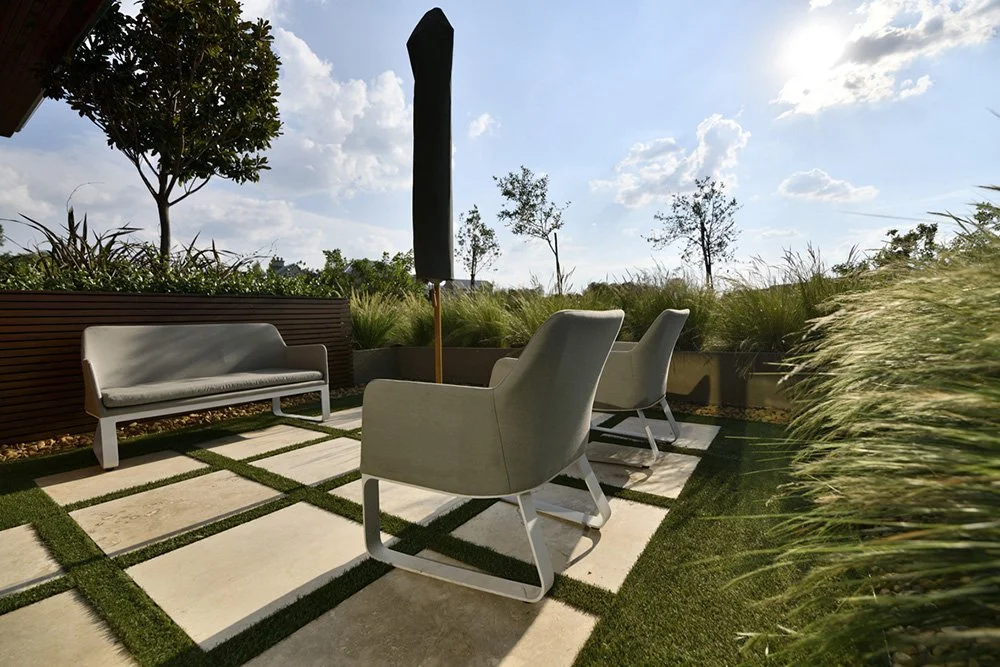 Contemporary balcony design with lounge seating