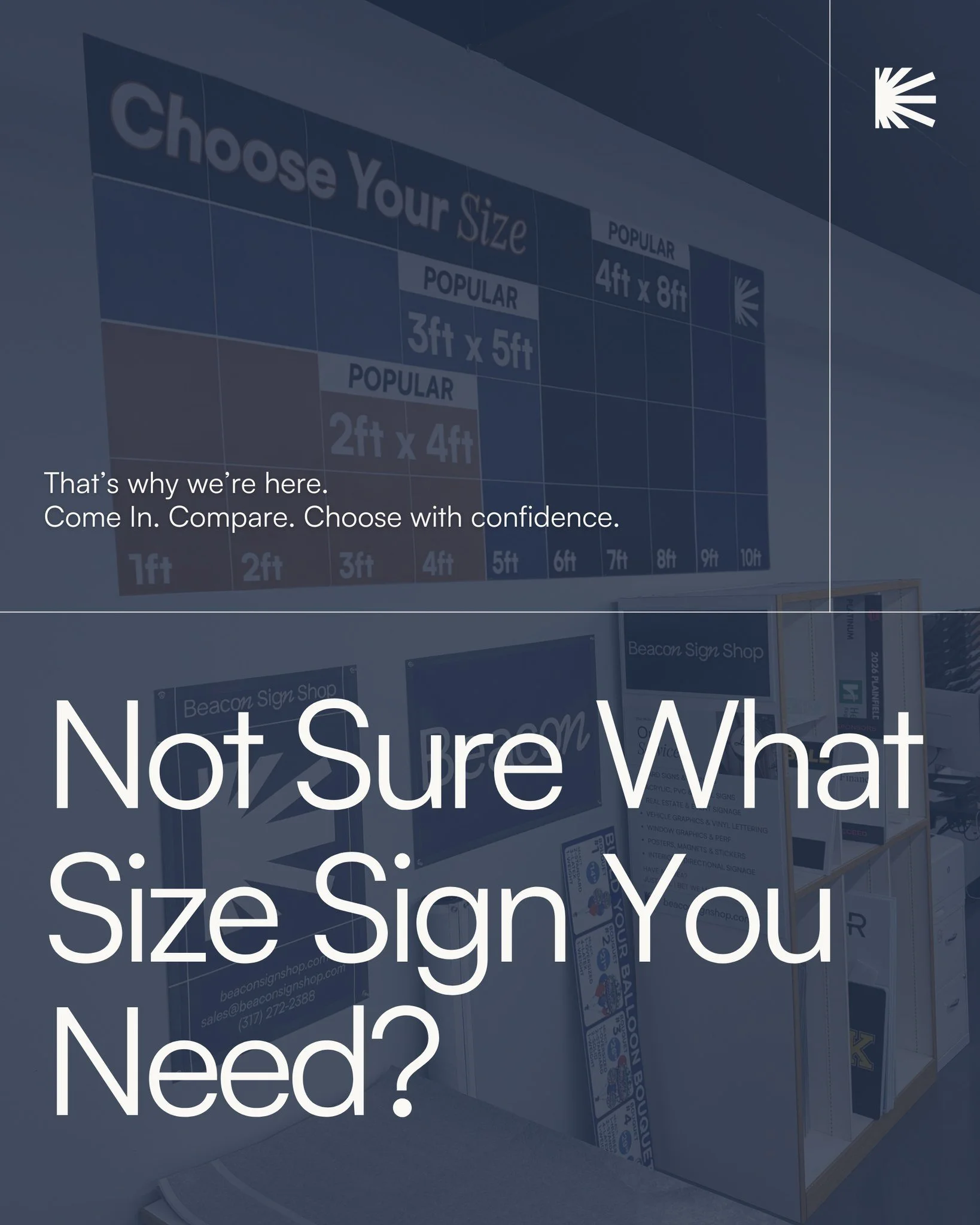 Not sure what size sign or banner you actually need?
You&rsquo;re not alone. That&rsquo;s exactly why we created our in-store size display.

Instead of guessing, you can see real sign sizes on the wall, compare options, and talk it through with us be