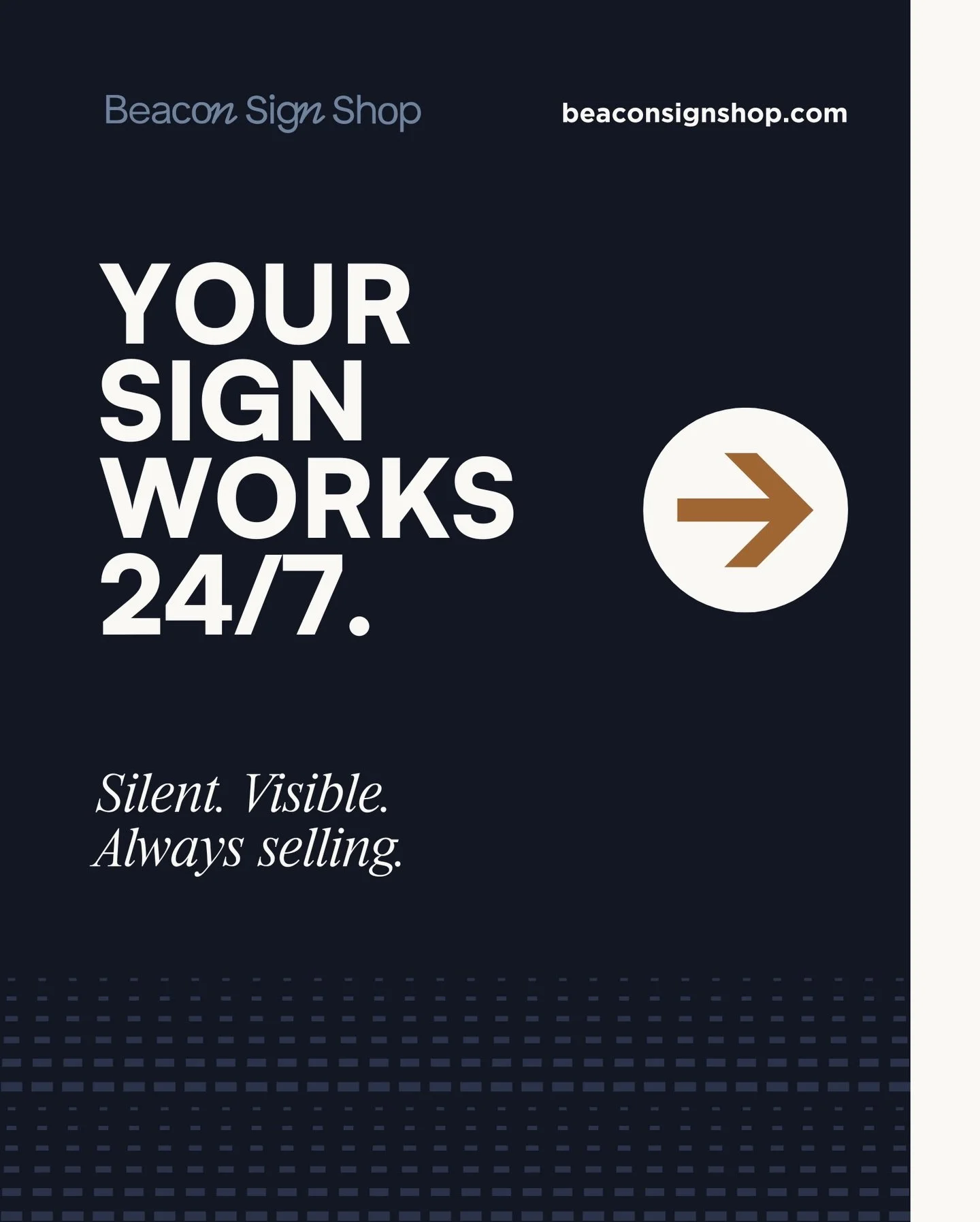 Your sign isn&rsquo;t just a sign.
It&rsquo;s your hardest working employee.

Visible. Professional. Working 24/7.

If your business is ready to stand out, we&rsquo;re ready to create it.

Message us for a quote
beaconsignshop.com