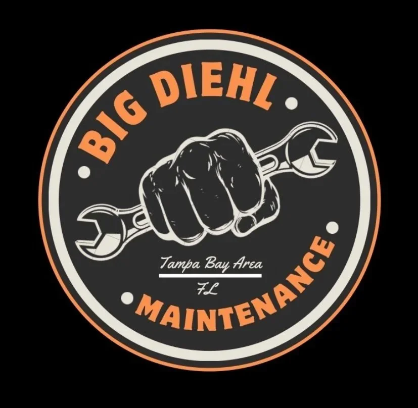 A circular logo for Big Diehl Maintenance featuring a clenched fist holding a wrench, with the text 'Big Diehl Maintenance' and 'Tampa Bay Area FL'.