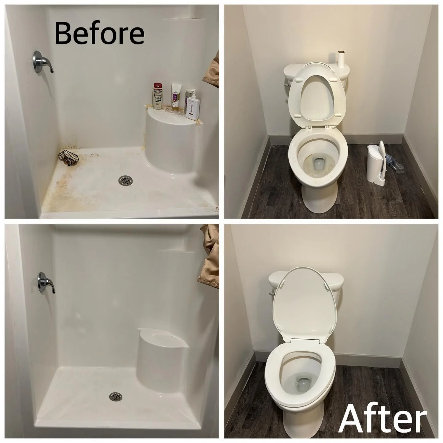 Before and after bathroom cleaning 🧼 For your FREE QUOTE call/text us at 978-754-7116 or email squeakycleannh@gmail.com