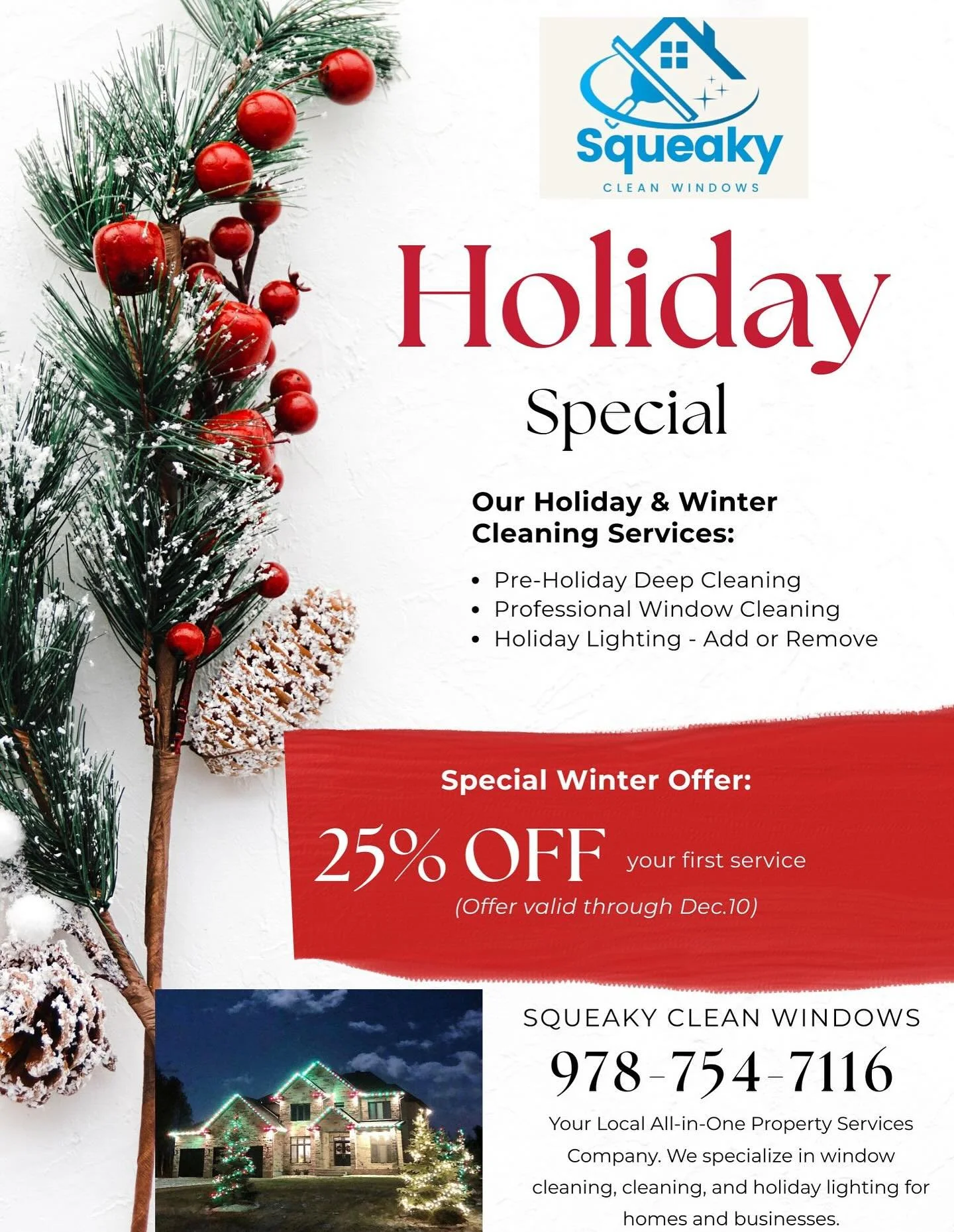 ✨ Get Your Home Holiday-Ready! ✨
The holidays are right around the corner&mdash;let us help make your home sparkle! 🏡💫
🎄 Our Holiday Services Include:
✅ Pre-Deep Cleaning &ndash; Start fresh before guests arrive!
✅ Professional Window Cleaning &nd