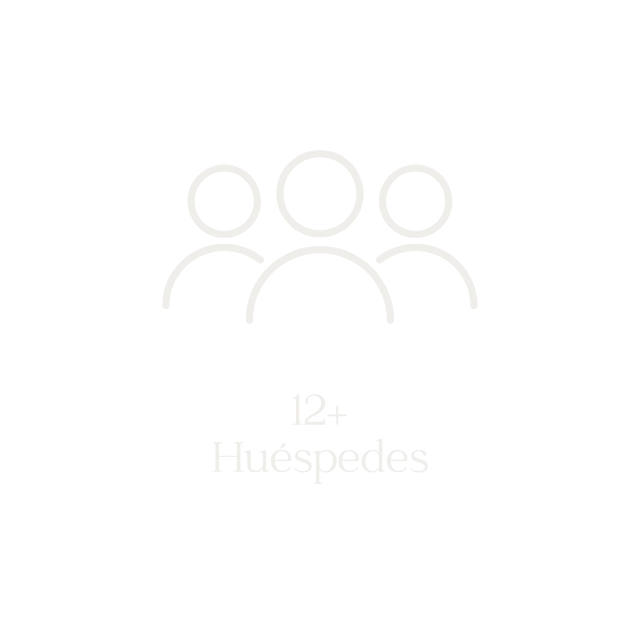Icono de varios huéspedes con el texto '12+ Huéspedes'.