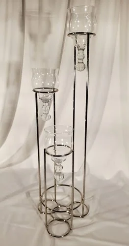 Elegant Trio Glass & Metal Decorative Stands