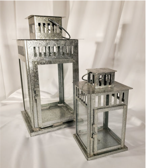 Rustic Galvanized Lantern Set