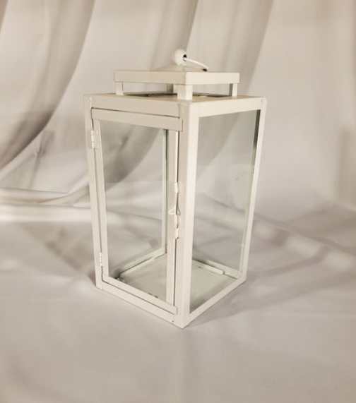 Elegant White Metal and Glass Lantern