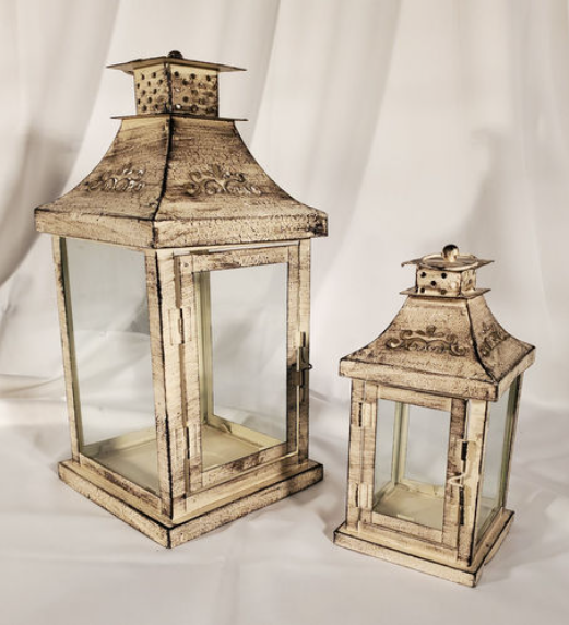 Antique-Style White Washed Tin Lantern