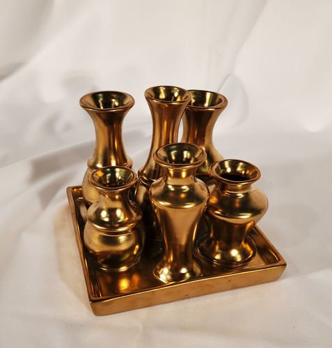 Exquisite Mini Gold Vase Set with Tray