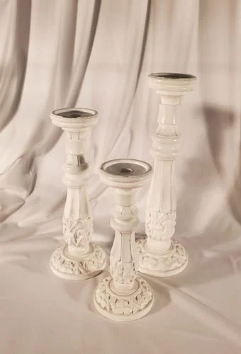 Candlestick White Wood Set of 3