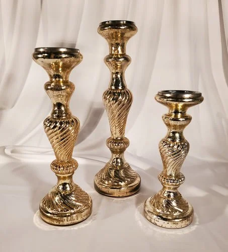 Candlestick Gold Mercury Glass Set of 3