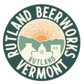 Rutland Beerworks Vermont logo featuring mountains, a factory, and a rising sun.