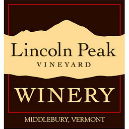 Logo for Lincoln Peak Vineyard Winery in Middlebury, Vermont with mountain imagery