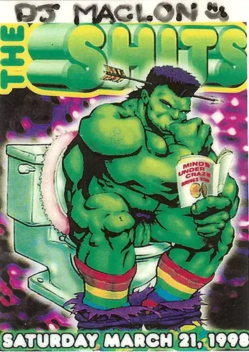 Event flyer for The Shits featuring DJ Maclon, now known as DJ Sal V, in Oxnard on March 21, 1998.