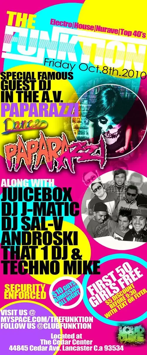 Event flyer for The Funktion featuring DJ Sal V and J-Matic in Lancaster on October 8, 2010.