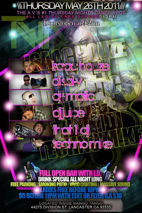 Back of the event flyer for Twisted featuring DJ Sal V in Lancaster on May 26, 2011.