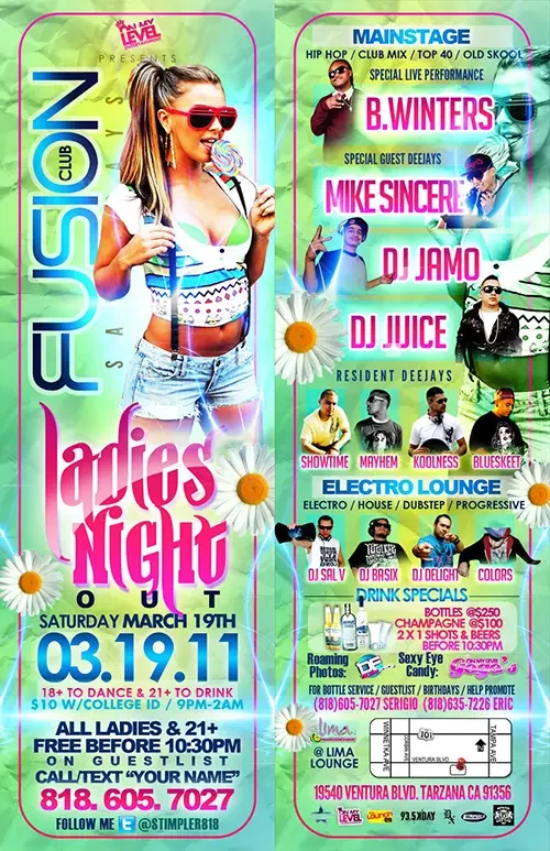 Event flyer for Club Fusion featuring DJ Sal V in Los Angeles on March 19, 2011.