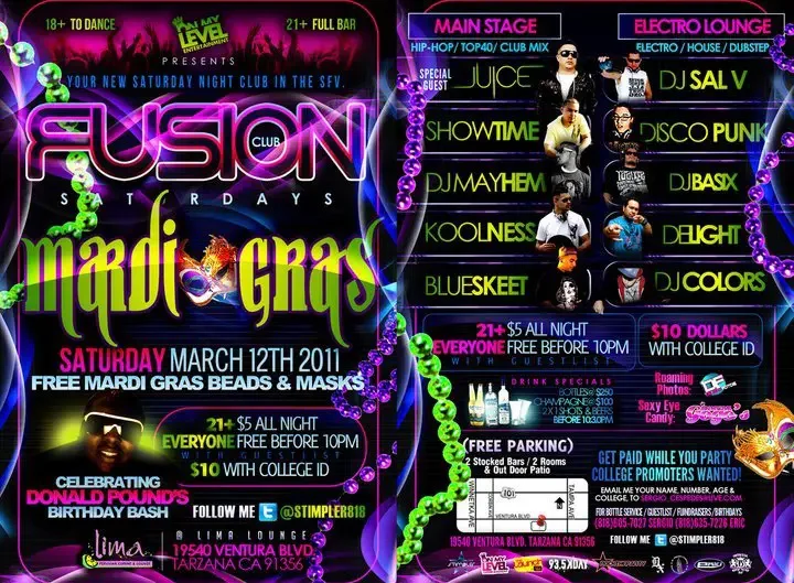 Event flyer for Club Fusion featuring DJ Sal V and DJ N8 in Los Angeles on March 12, 2011.