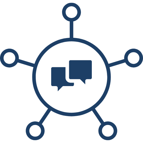 Icon of speech bubbles connected to a central circle, representing communication or social networking.