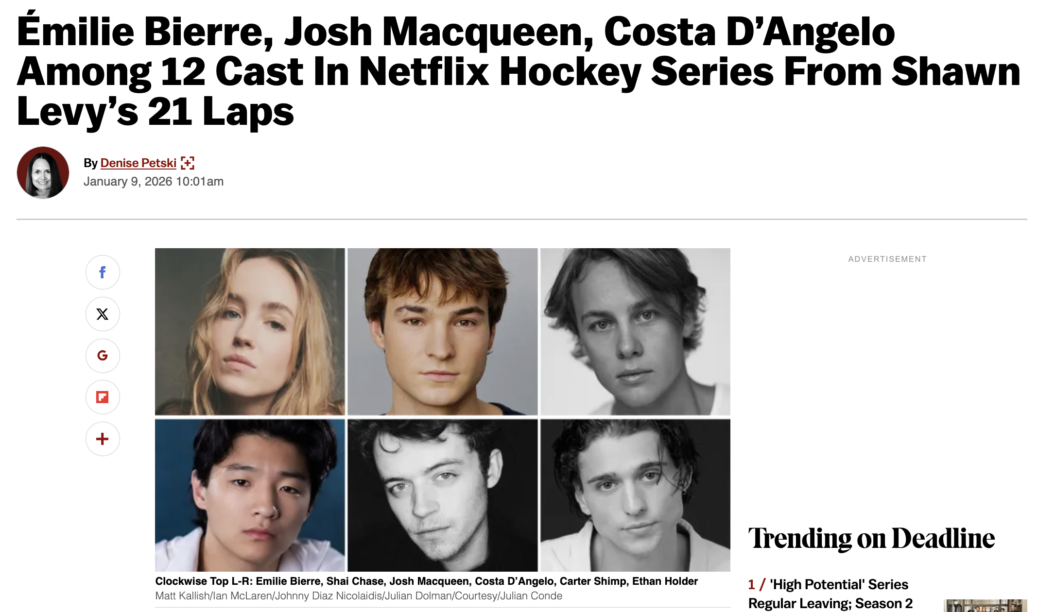 Shai Chase Among 12 Cast In Netflix Hockey Series From Shawn Levy’s 21 Laps