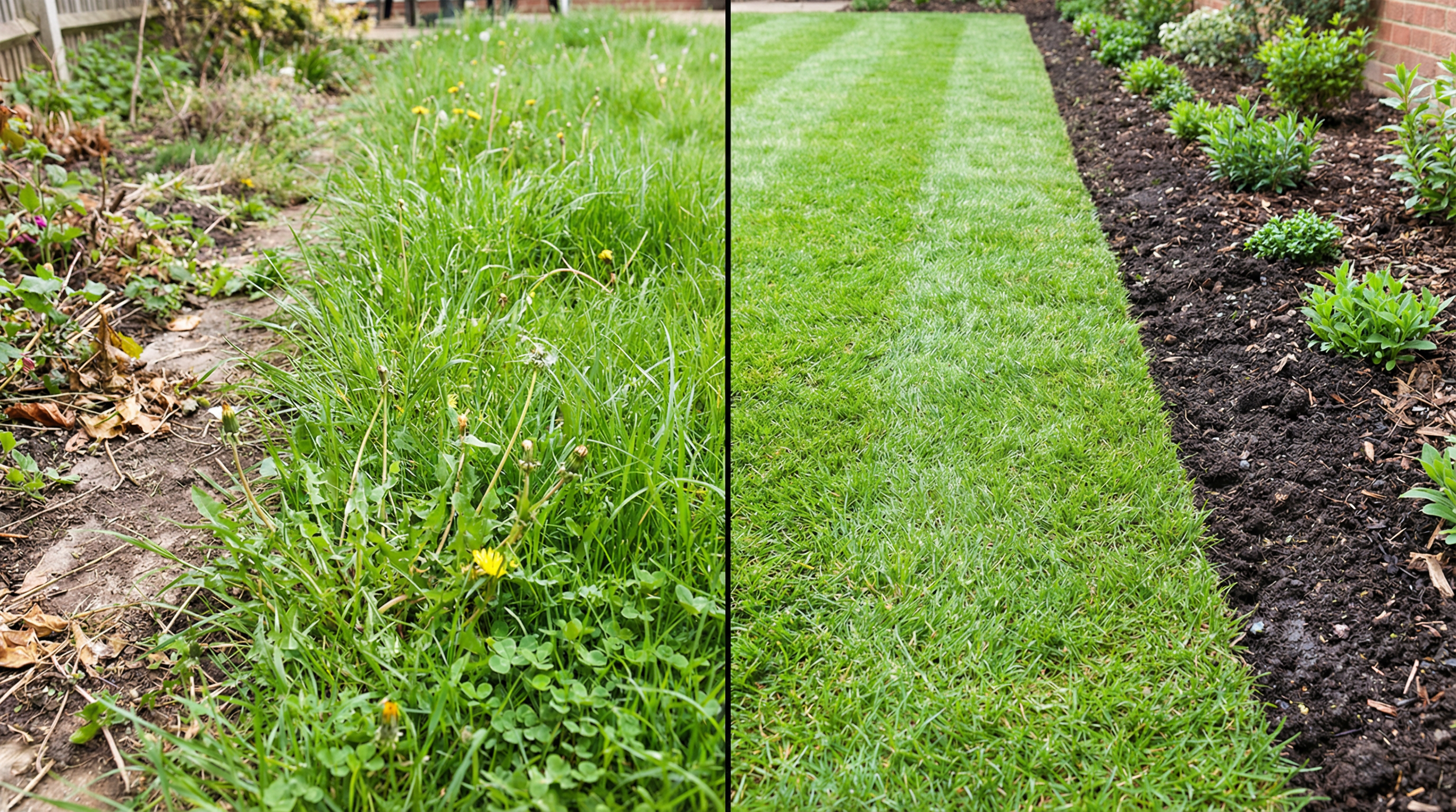 Lawn mowing and edging result in Chandler’s Ford, Hampshire – overgrown grass to clean finish
