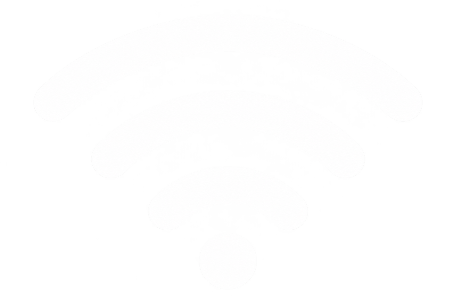 White stylized Wi-Fi signal icon on a black background.