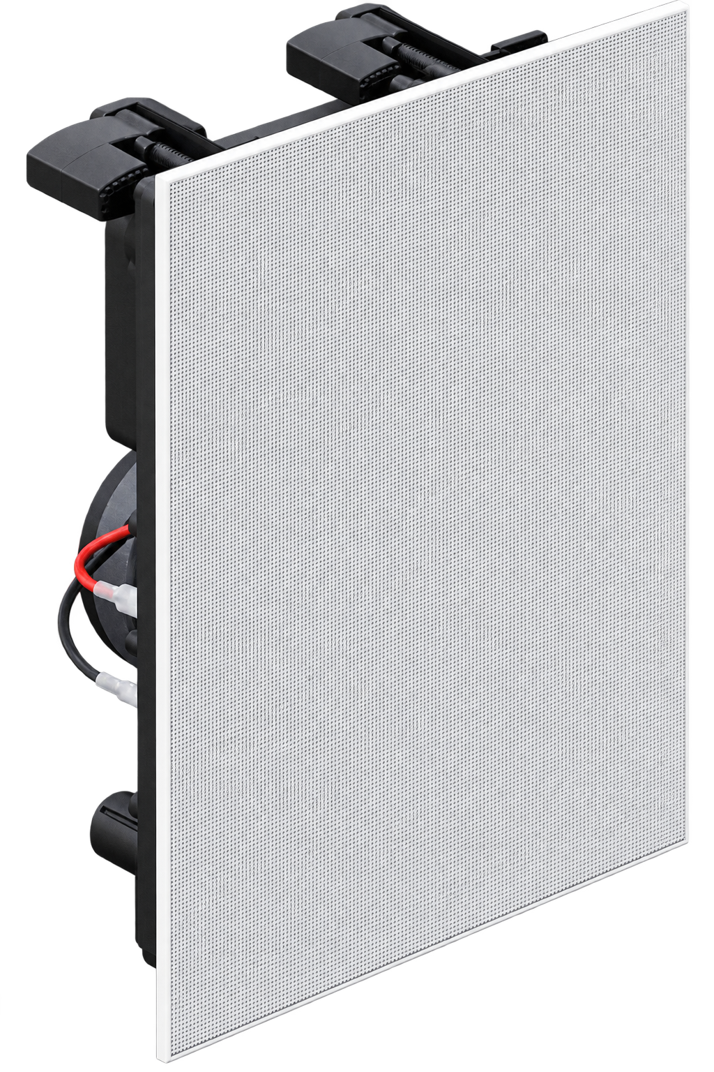 Close-up of a white electronic air filter or air purifier with black components and visible wiring on the side.