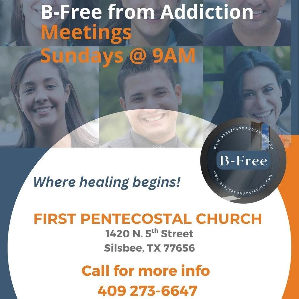 Addiction Meetings every Sunday at 9AM. Call 409-273-6647 for more information.