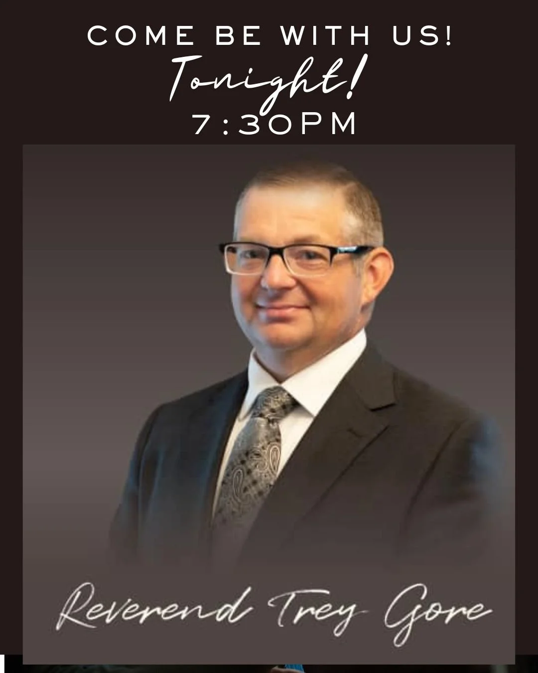 Rev. Trey Gore TONIGHT! Come be with us.