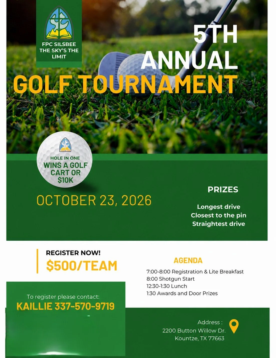 Our 5th Annual "Sky's The Limit" Golf Tournament benefiting our Christian Academy is happening October 23, 2026. We are seeking business sponsors and teams to participate. If you or someone you know would be interested in becoming a sponsor