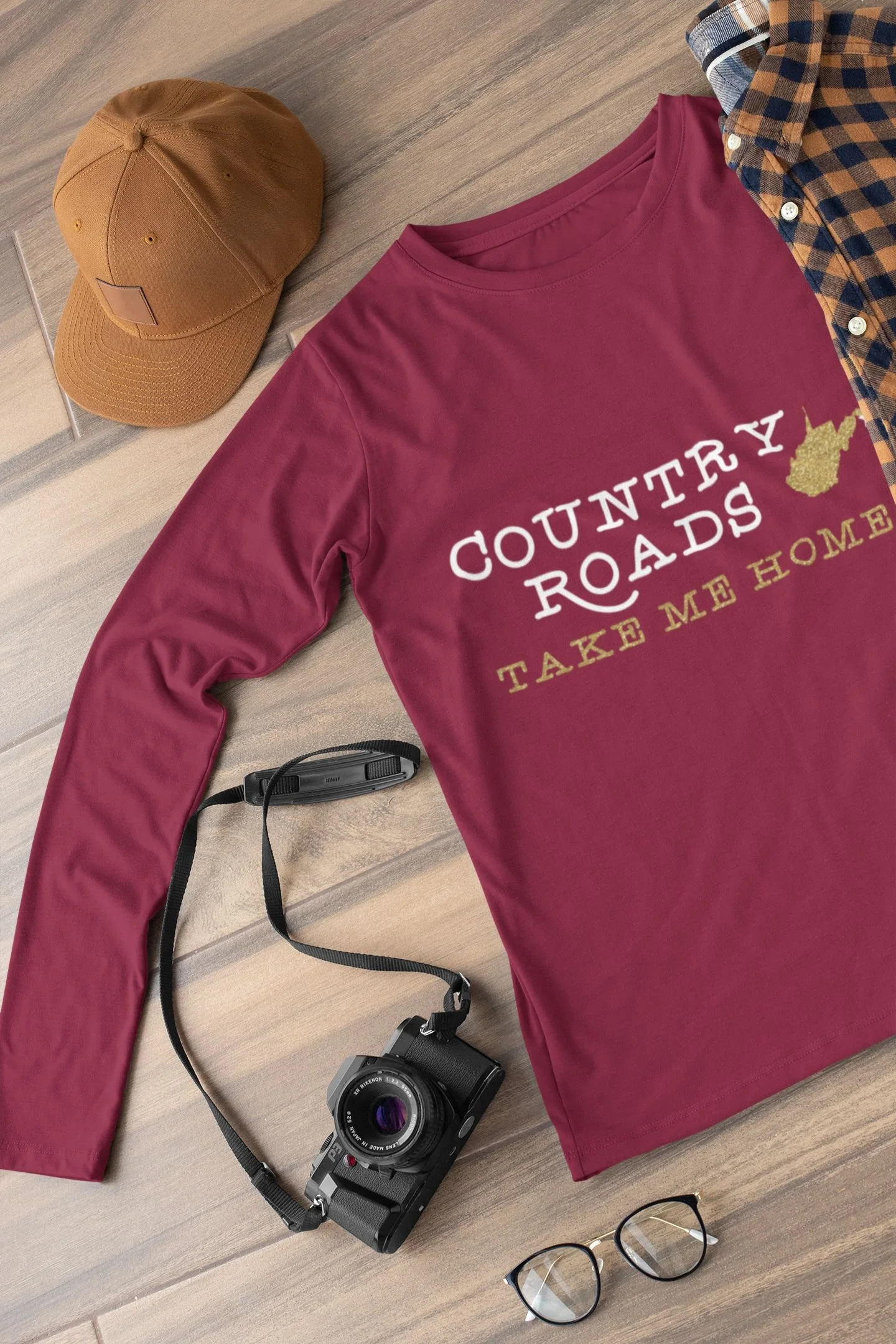 Country Roads Long Sleeve Shirt Wine (No Place It).jpg