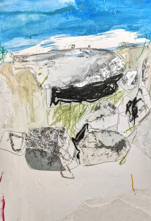 Tregiffian Barrow / 2023 / Mixed media collage on paper / 21cm x 14.8cm