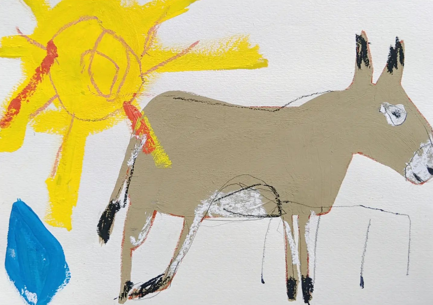 Donkey and trough II / 2023 / Mixed media on paper / 14.8cm x 21cm 