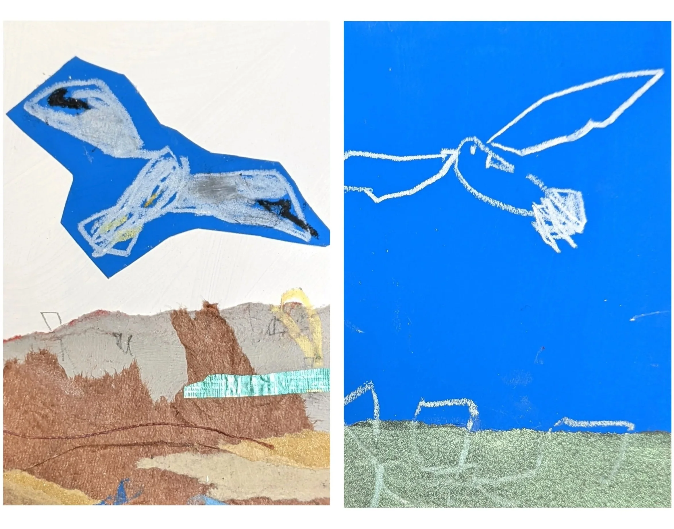 Boat Cove, Perranuthnoe / 2023 / Miniature mixed media collage diptych joined with raffia cord / Each 10cm x 7cm