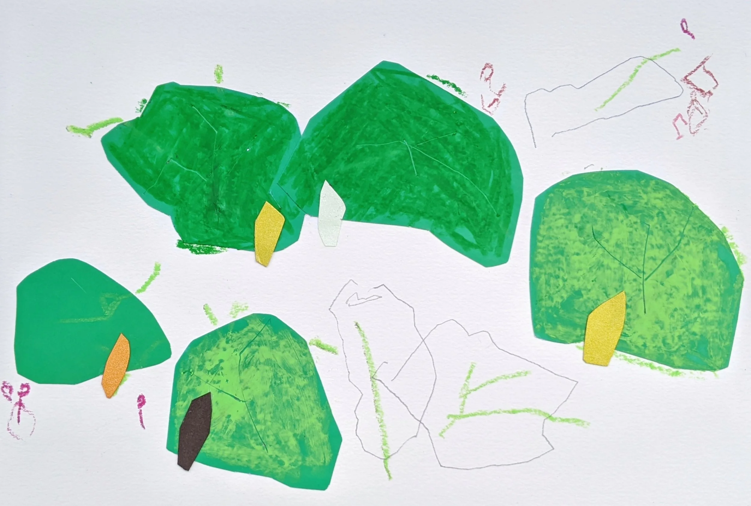 Gunnera and Rhododendron, St Just in Roseland / 2022 / Mixed media collage on paper / 14.8cm x 21cm