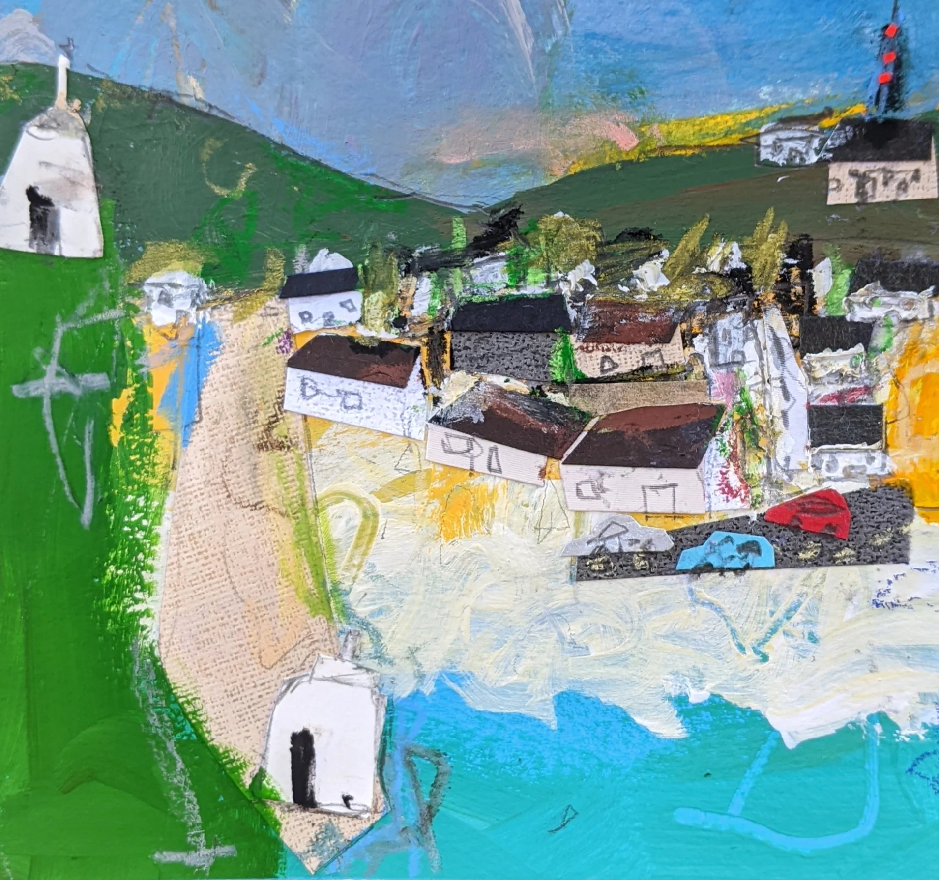 Portreath Harbour / 2022 / Mixed media collage on paper / 12cm x 12cm