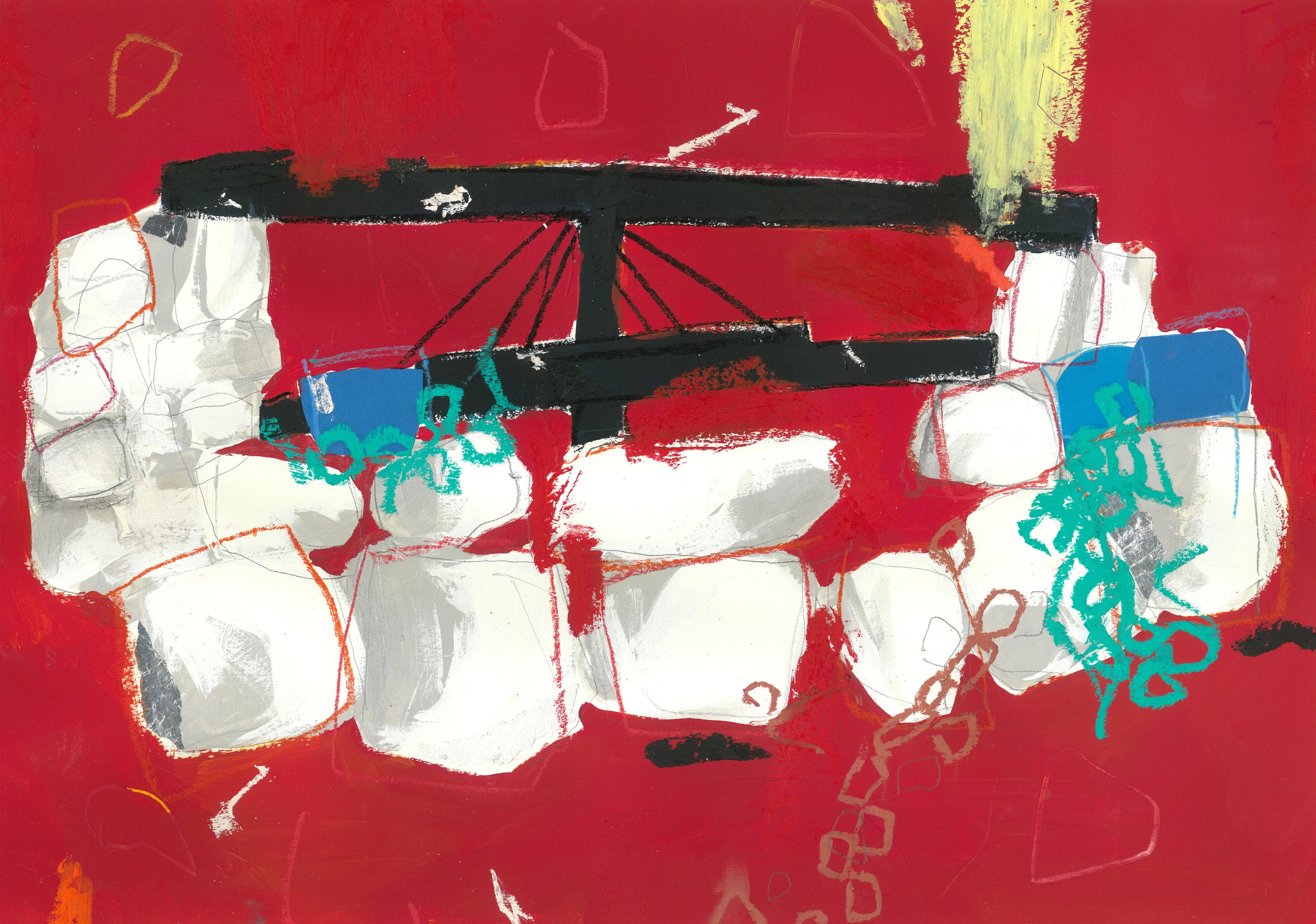 Penberth Cove Capstan / 2024 / Mixed media collage on paper / 29cm x 42cm