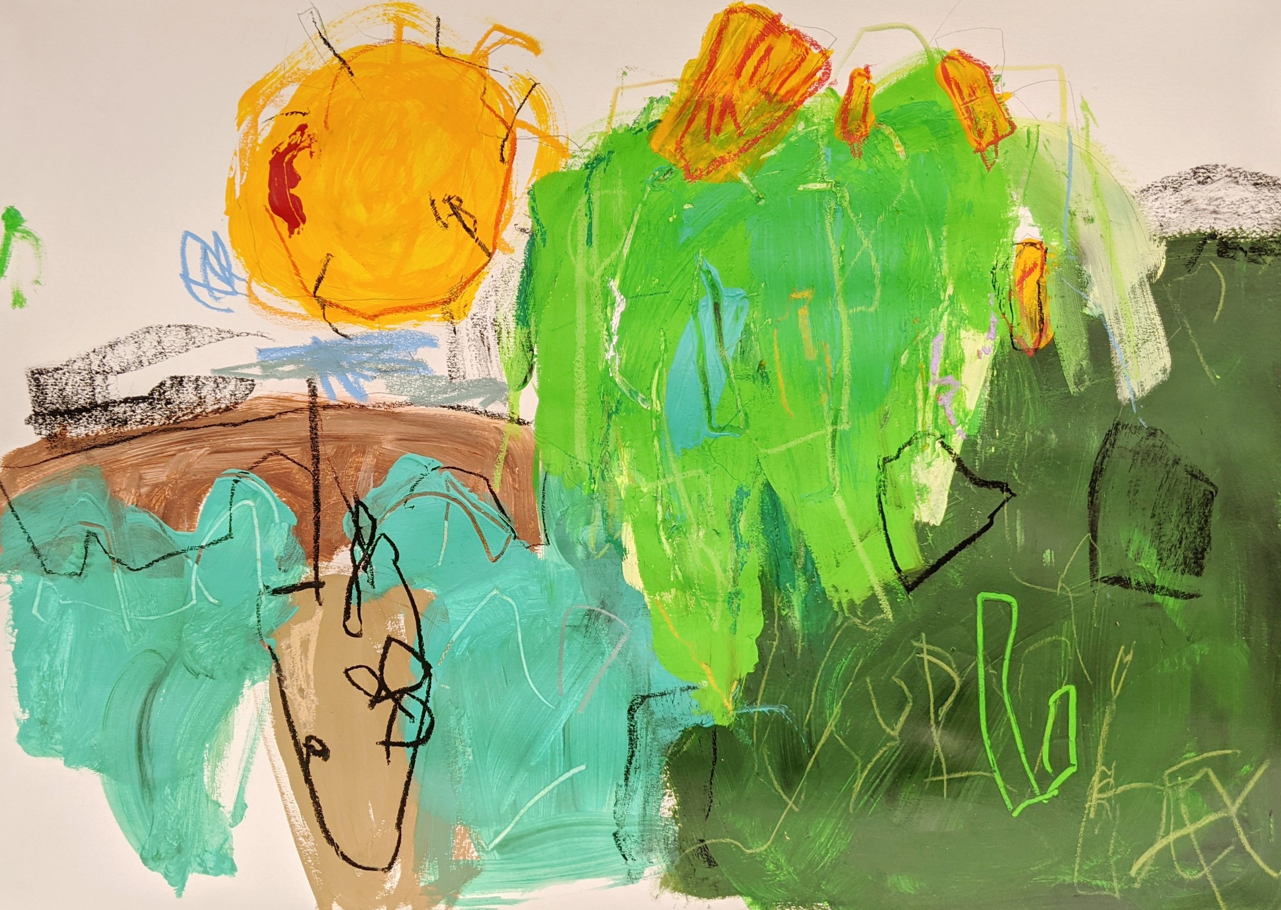 The Backs / 2021 / Acrylic, gouache, charcoal, soft pastel, oil pastel and wax crayon on paper / 29.7cm x 42cm