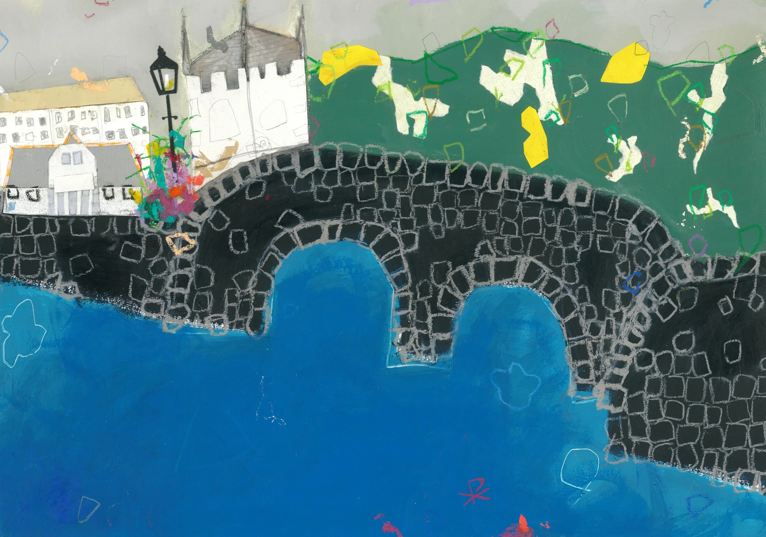 Black Bridge / 2025 / Mixed media collage on paper / 29cm x 42cm