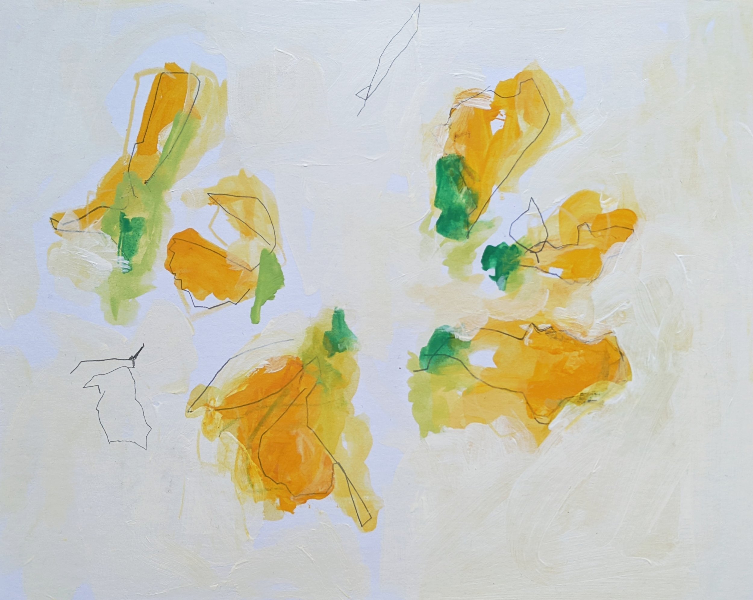 The first of spring II / 2022 / Gouache, graphite and wax crayon on board / 17cm x 21cm