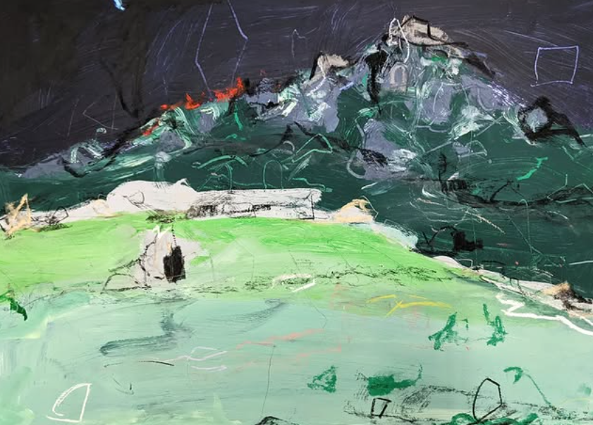 Carn Galver at nightfall / 2023 / Mixed media on board / 29cm x 42cm