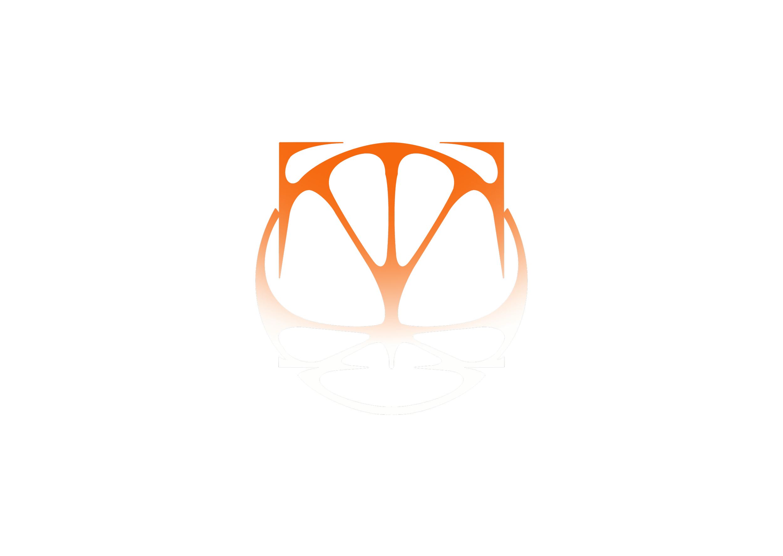 Stylized orange and white cross-section of a citrus fruit, possibly an orange or lemon, centered in black background.