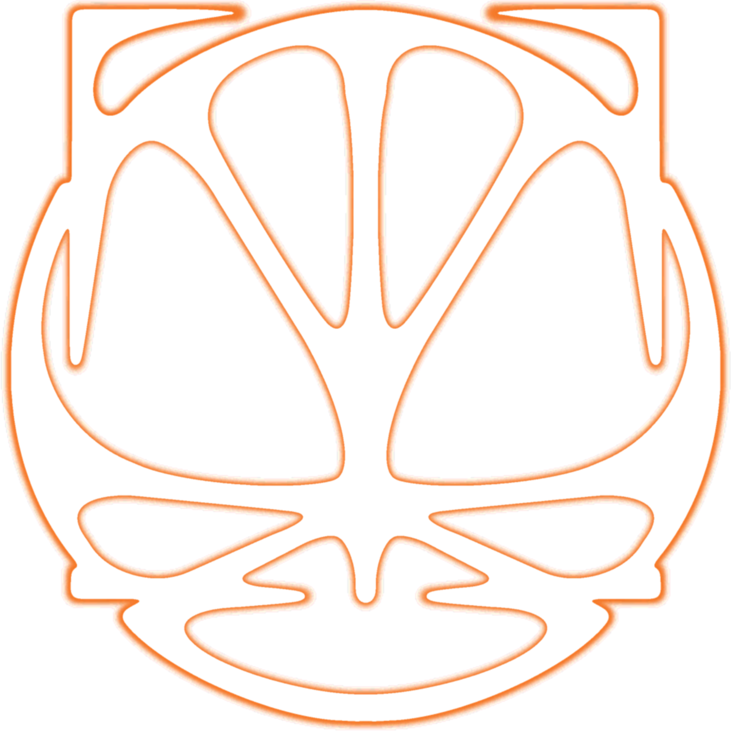 Bright orange neon outline of the logo for the site.