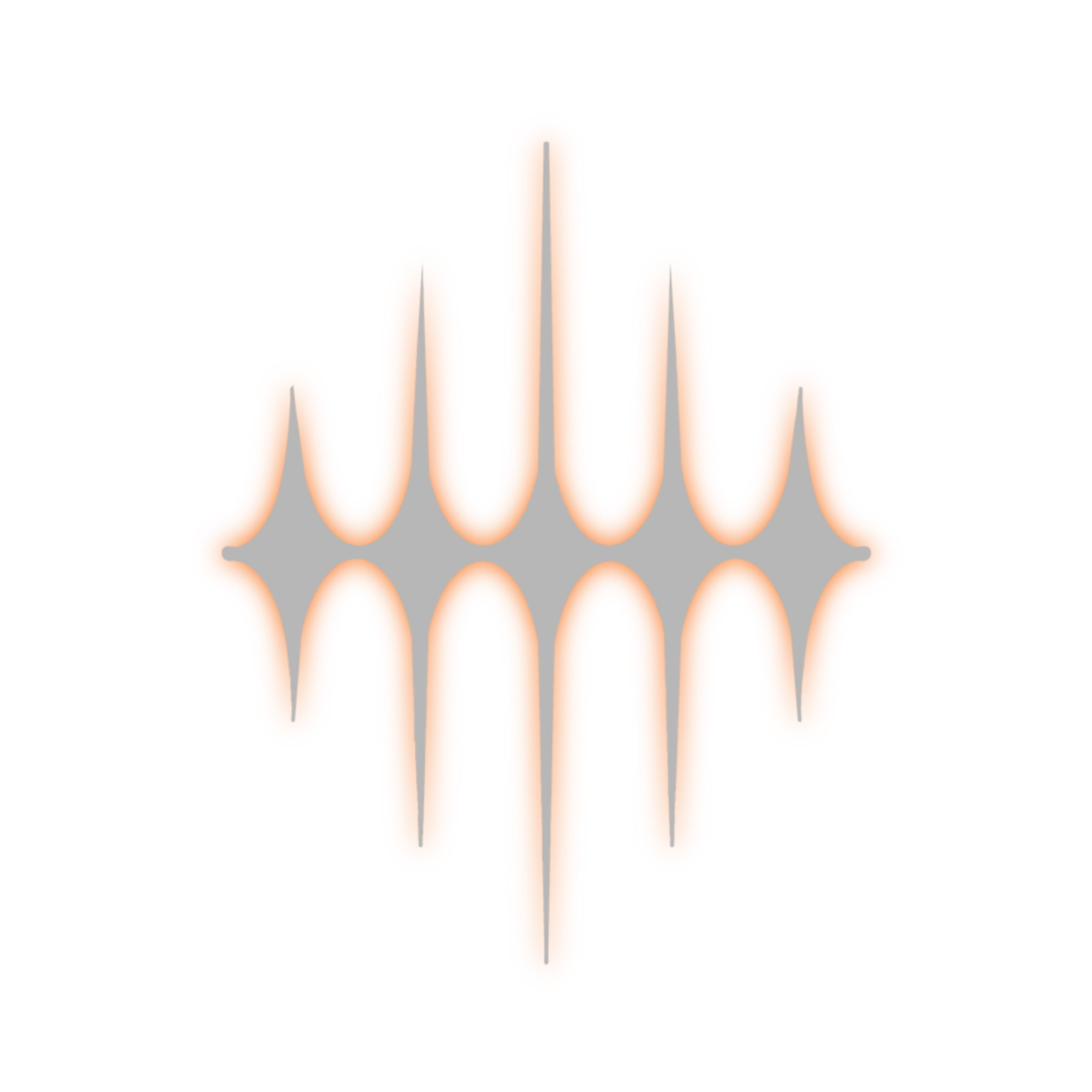 A stylized waveform or sound wave graphic with a glowing orange outline and a gray interior on a black background.