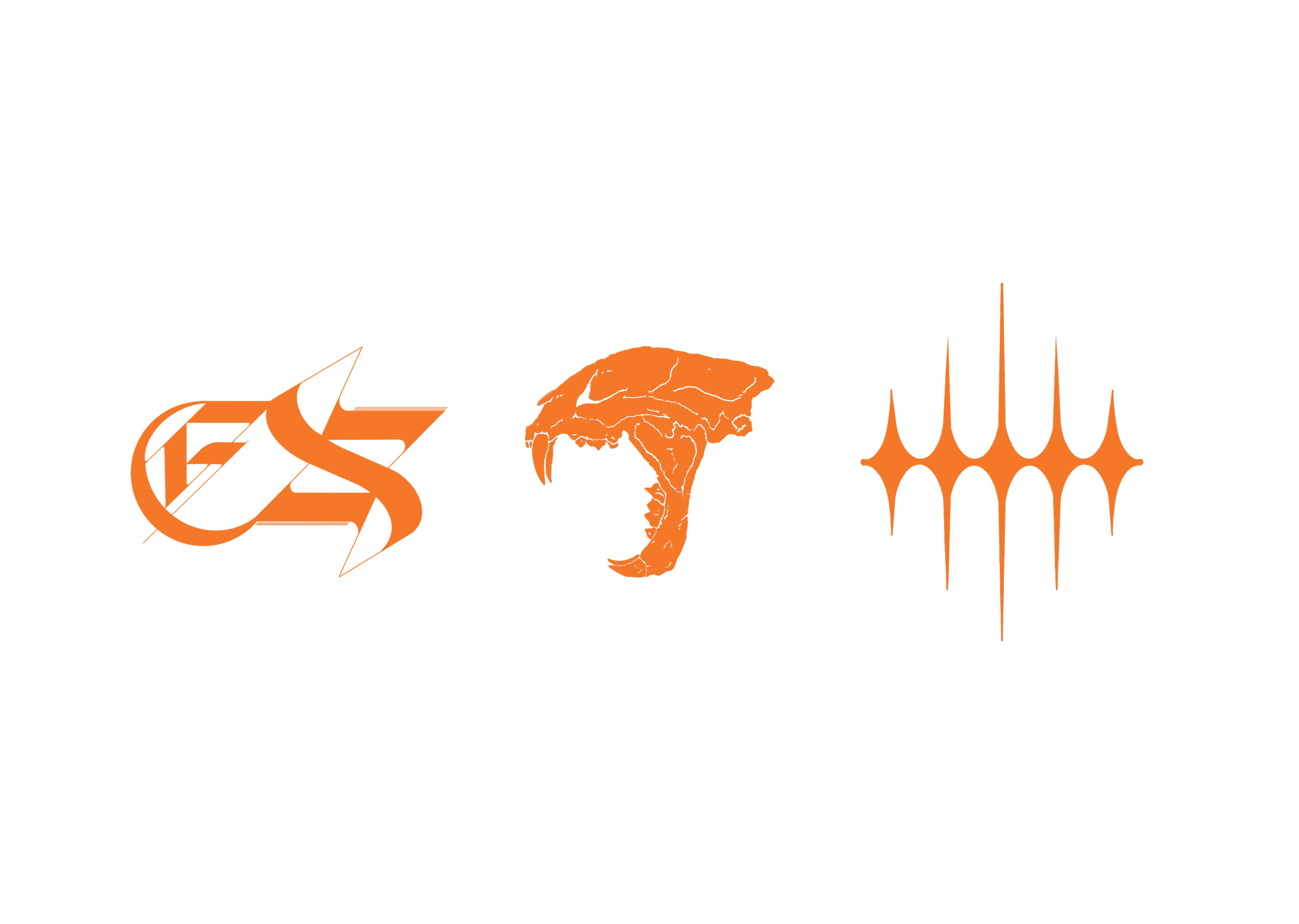 Logos of the video game series Diablo, featuring a stylized letter 'D', a dragon's head, and a spiked crown symbol, all in orange on a black background.