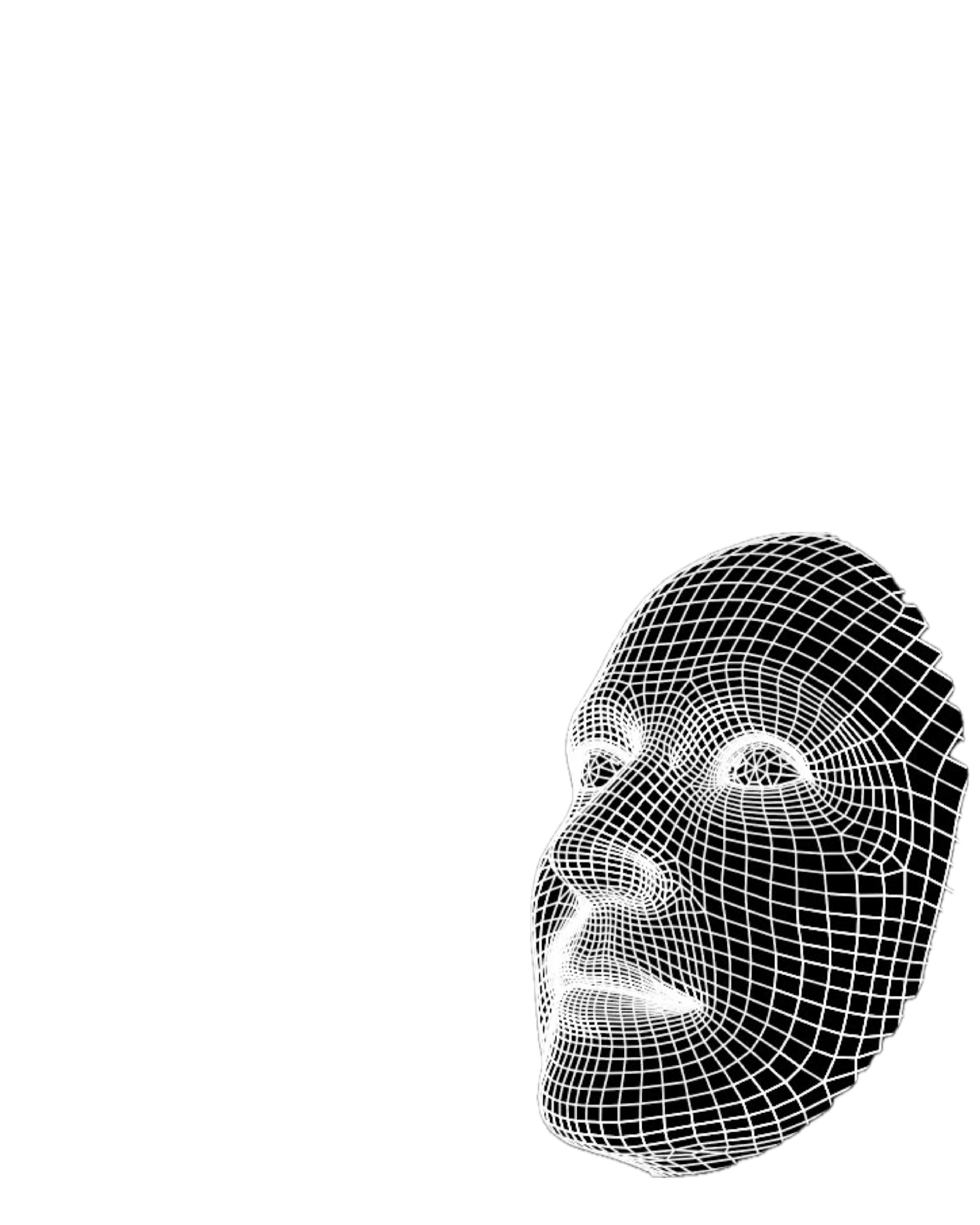 A digital wireframe illustration of a human face in profile view on a black background.