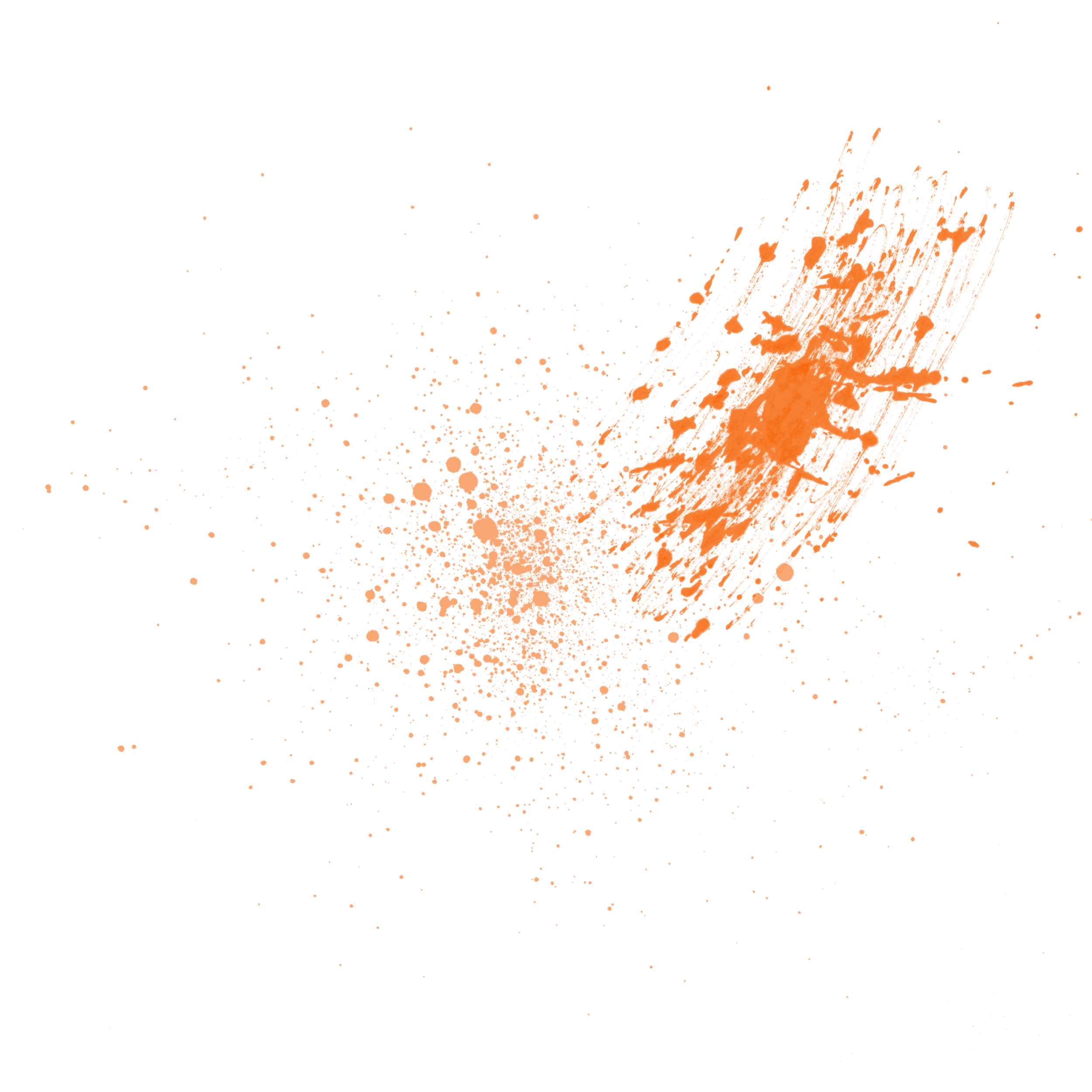 An orange paint splash and streaks on a black background.