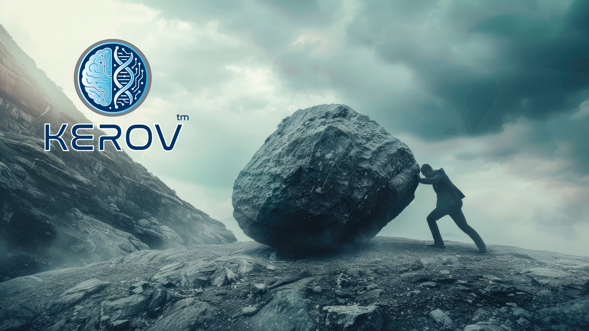 Kerov Health logo with person pushing boulder, representing overcoming brain health challenges through neurofeedback for adults in Orlando, FL
