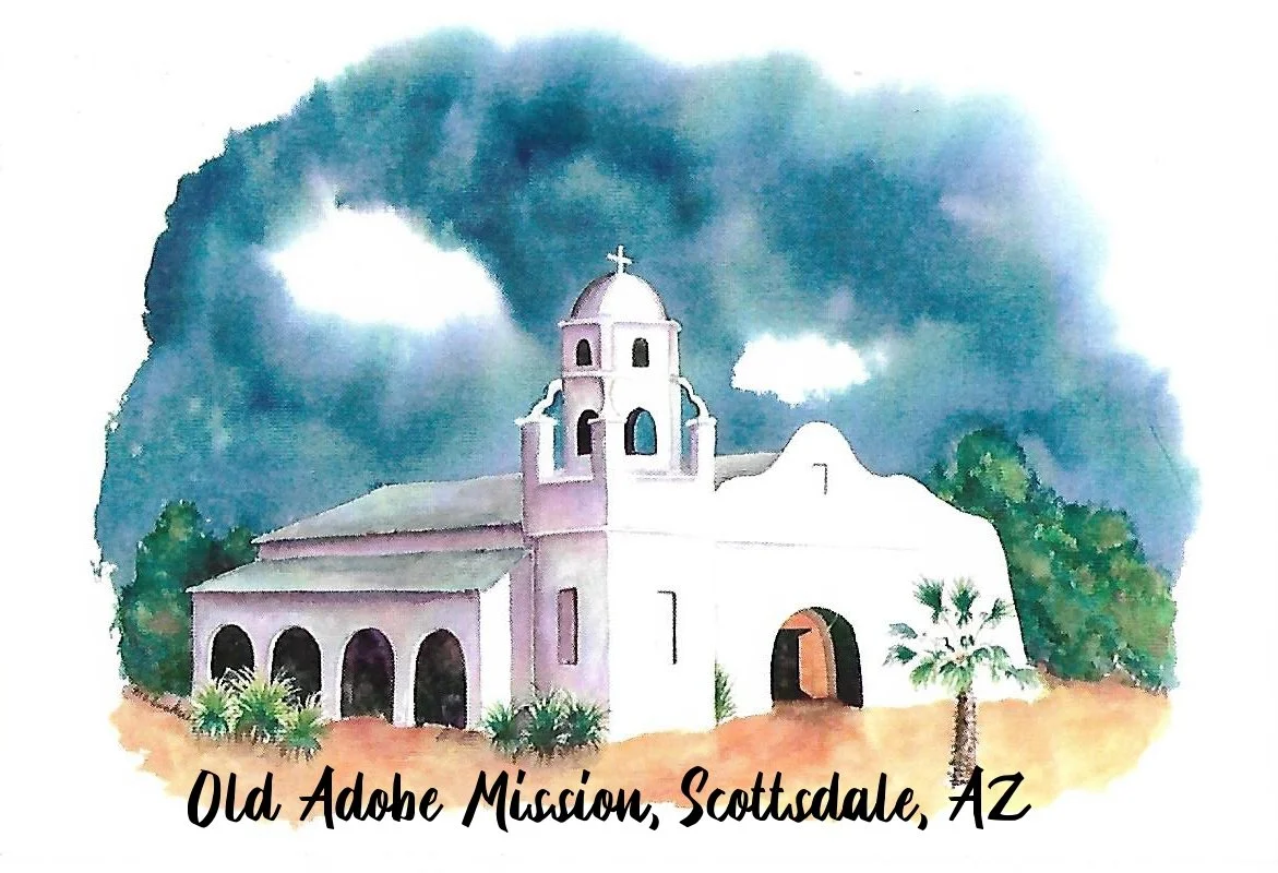 Old Adobe Mission sponsor logo for Underneath a Glittery Moon, a romantic comedy film set in Scottsdale, Arizona.