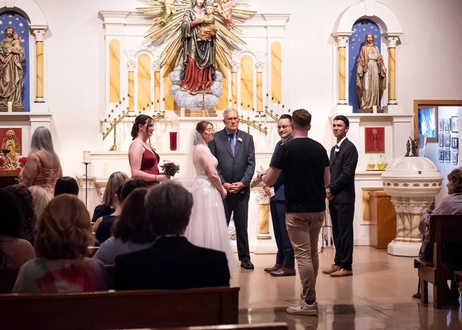 Van giving last minute direction to cast in the Wedding scene
